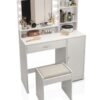 Vanity Desk With Mirror & Light, Large Drawer Three Level Storage Dresser, 3 Lighting Modes Adjustable Brightness, Bedroom Dressing Table (With Stool) - White - Image 7