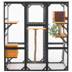 Outdoor Cat House, Diy Cat Enclosure With Double Enter Doors - Black Brown
