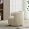 Upholstered Metal Base 360 Degree Swivel Barrel Soft Chair With Pillow, For Club, Living Room, Bedroom, Office As Well As Reading Armchair - Ivory - Image 6