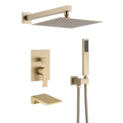 Luxury Bathroom Shower System With 12" Rain Shower Head Handheld Mixer - Brushed Gold