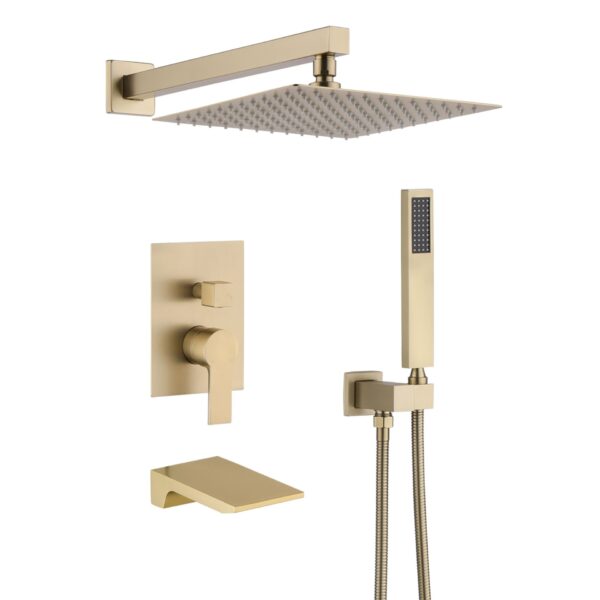 Luxury Bathroom Shower System With 12" Rain Shower Head Handheld Mixer - Brushed Gold