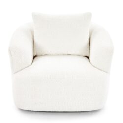360° Swivel Barrel Sofa Chair With Throw Pillow, Chenille Upholstered Accent Chair - Beige