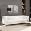 Evelyn - Mid-Century Modern Boucle Luxury Chesterfield Sofa - Ivory White / White - Image 7