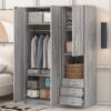 2 Doors Wardrobe Storage For Bedroom With Shelves And 3 Drawers - Gray - Image 10
