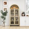 Tall Arched Kitchen Pantry, Modern Farmhouse Wood Kitchen Storage Cabinets, Arched Storage Display Cabinet With Adjustable Shelves, Versatile Cupboard For Kitchen, Dining Room - Natural - Image 2