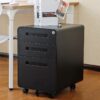 3 Drawer Mobile File Cabinet Under Desk Office, Simple Style Versatile Storage Cabinet For Legal / Letter / A4 Files, 5 Wheel Design Anti-Tilting Cold Rolled Steel Waterproof Moisture-Proof - Black - Image 4