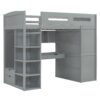 Twin Size Loft Bed With Desk, Wardrobes, 4 Drawers And 4 Shelves Construction - Gray - Image 16