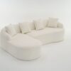 Compression Sofa: Combining Chaise Longue With 3 Seater, Wood Grain Chenille Fabric, Full Sponge Compression Sofa, Combined Sofa With 4 Pillows For Living / Home Furniture / Apartment - White - Image 18