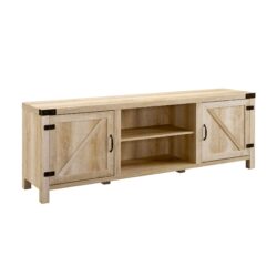 Rustic Farmhouse Double Barn Door 70" TV Stand For 80" TVs With Center Shelves - White Oak