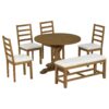 Topmax - 6 Piece Farmhouse Extendable Pedestal Dining Table Set With Removable Leaf, Bench And 4 Ladder Back Dining Chairs - Dark Brown - Image 9