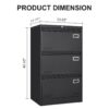 Filing Cabinet Lateral File Cabinet 3 Drawer, Blcak Locking Metal File Cabinets Three Drawer, Office Filing Cabinet With Lock Drawers For Home Office - Black - Image 17