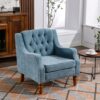 Accent Chair, Living Room Chair, Footrest Chair Set With Vintage Brass Studs, Button Tufted Upholstered Armchair For Living Room, Comfy Reading Chair For Bedroom, Reception Room - Blue - Image 4