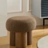 Mushroom Stool With Lamb Wool Seat And Walnut Veneer Barrel Pipe - Brown - Image 5