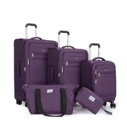 5 Piece Set (18/23/27/Travelbag /Toiletry Bag), Softshell Suitcase Spinner Wheels Terylene Polyester Luggage Sets Carry On Suitcase Luggage Lightweight Durable Suitcase - Purple