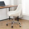 Modern Teddy Fleece Fabric Dining Chair With Chrome Legs, Soft And Comfortable - Beige - Image 4