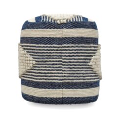 Diamond - Handcrafted Fabric Cylindrical Pouf - White / Dark Blue