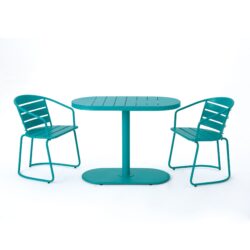 3 Piece Elegant Outdoor Bistro Set With 2 Chairs And Oval Table - Teal