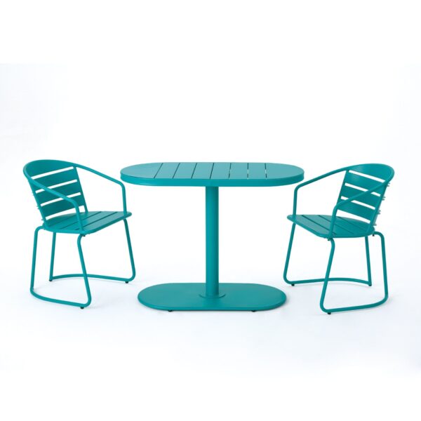 3 Piece Elegant Outdoor Bistro Set With 2 Chairs And Oval Table - Teal