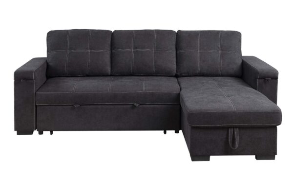 Toby - Reversible Sleeper Sectional Sofa With Storage Chaise Cup Holder Charging Ports And Pockets - Black