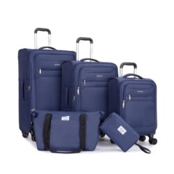5 Piece Set (18/23/27/Travelbag /Toiletry Bag), Softshell Suitcase Spinner Wheels Terylene Polyester Luggage Sets Carry On Suitcase Luggage Lightweight Durable Suitcase - Blue