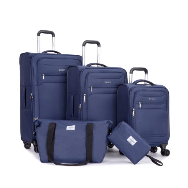 5 Piece Set (18/23/27/Travelbag /Toiletry Bag), Softshell Suitcase Spinner Wheels Terylene Polyester Luggage Sets Carry On Suitcase Luggage Lightweight Durable Suitcase - Blue