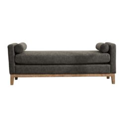 Elegant Upholstered Bench, Daybed, Ottman With Wood Legs & 2 Bolster Pillows For Bedroom, Living Room, Entryway - Gray