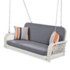 PE Wicker Porch Swing, 2 Seater Hanging Bench With Chains, Patio Furniture Swing For Backyard Garden Poolside - White / Gray - Image 5