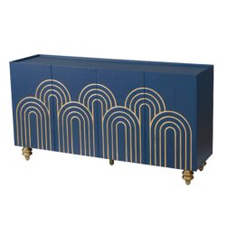 Modern Fluted Sideboard Buffet With Adjustable Shelves, Curve Element With Strict Lines - Navy Blue