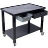 Transmission Teardown Work Station 1 / 2 Ton Capacity Sloping Drain Table Locking Drawer Removable Drain Basin Full-Width Lower Shelf Four Caster Wheels - Black - Image 3