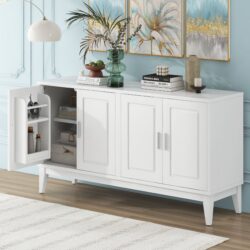 4 Door Sideboard Storage Cabinet With Door Shelf For Living Room And Dining Room, 2 Large Cabinets With Adjustable Shelf - White