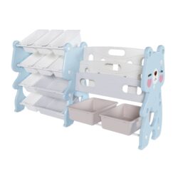 Kids Toy Storage Organizer With 2 Tier Bookshelf, Toy Storage With 12 Bins - Blue
