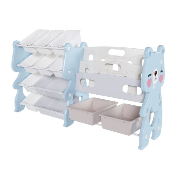 Kids Toy Storage Organizer With 2 Tier Bookshelf, Toy Storage With 12 Bins - Blue