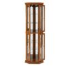 Corner Curio Cabinet With Lights, Adjustable Tempered Glass Shelves, Mirrored Back, Display Cabinet (E26 Light Bulb Not Included) - Oak - Image 9
