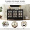 Modern Mirrored TV Stand For TV Up To 55", Entertainment Center Solid Wood Legs, Metal Handle And 3 Adjustable Shelves For Living Room - Black - Image 8