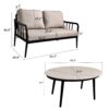 2 Piece Outdoor Patio Furniture, Modern Loveseat Sofa Conversation / Chat Set, Sunbrella Cushions And Oval Coffee Table - Ember Black - Image 3