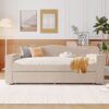 Full Size Upholstered Daybed With Storage Armrests, Trundle And Latest Integrated Bluetooth Audio System, Teddy Fleece - Beige - Image 12