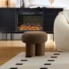 Mushroom Stool With Lamb Wool Seat And Walnut Veneer Barrel Pipe - Brown - Image 6