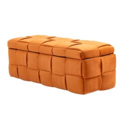 Upholstered Fabric Storage Ottoman With Safety Hinge - Orange
