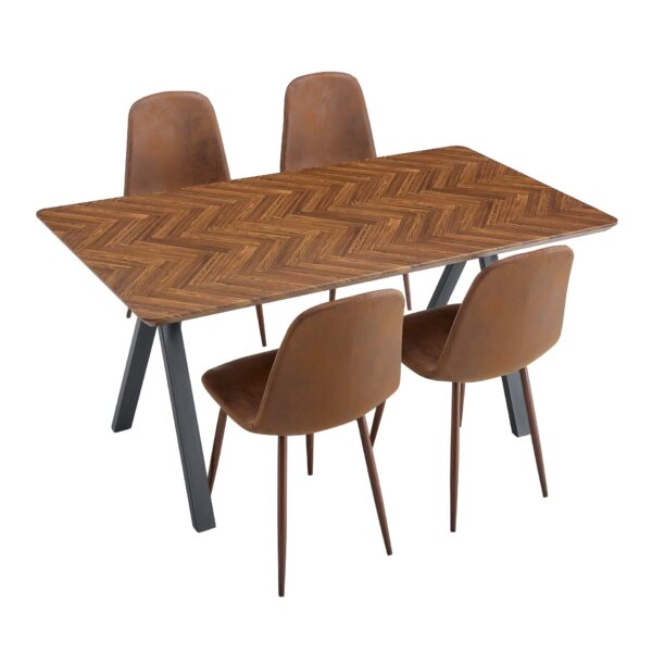 Modern Transferred Leg Backrest Dining Chair And Herringbone Dining Table Set Model Of Elegance And Durability For Home Furnishing - Brown / Walnut
