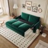 Pull Out Sofa Bed, 3 Seat Convertible Sleeper Sofa With 2 In 1 Pillow And Blanket Set Multifunctional Velvet Sofa Bed - Green - Image 6