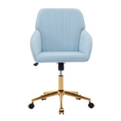 Adjustable Office Chair, Ergonomic Swivel Chair With Golden Base, Comfortable For Long Sitting - Baby Blue