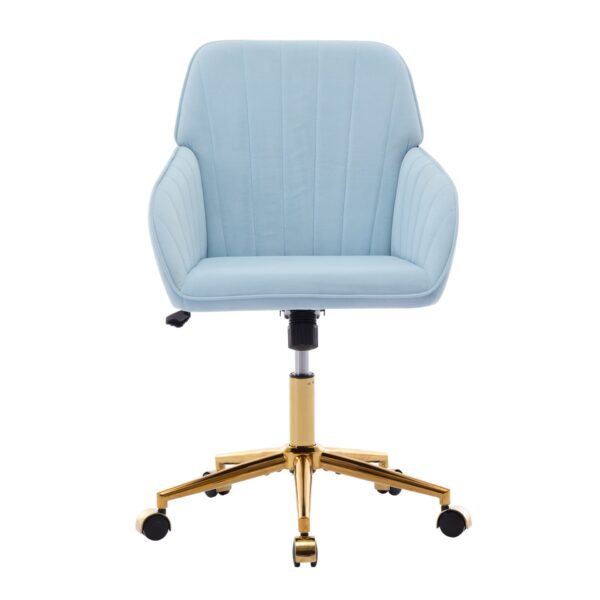 Adjustable Office Chair, Ergonomic Swivel Chair With Golden Base, Comfortable For Long Sitting - Baby Blue
