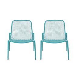 Outdoor Iron Chair With Mesh Design - Teal