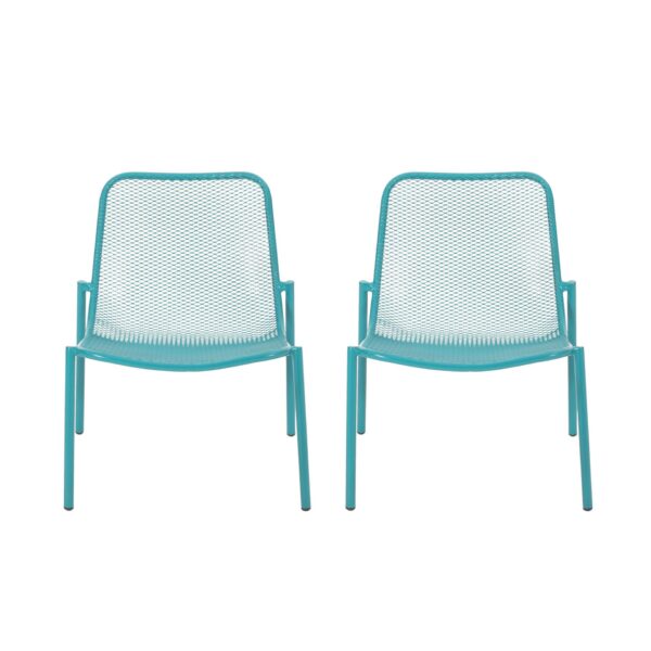 Outdoor Iron Chair With Mesh Design - Teal