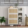 Natural Bohemia Style Shoe Cabinet, Shoe Rack Cabinet With 3 Rattan Flip Drawers, 3 Square Shelves And 1 Storage Drawer, Shoe Organizer With Mulit Storage Space And Hooks For Hallway, Entryway - White - Image 4