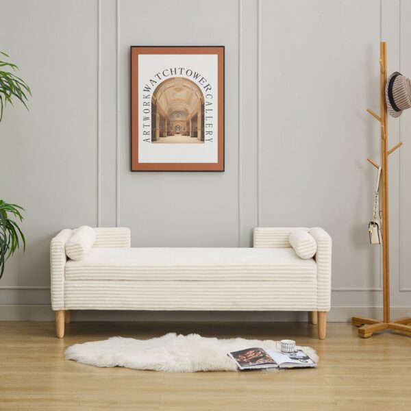 Storage Soft Bench With Armrests, Backrest And 2 Bolster Pillows For Living Room, Entryway And Bedroom - Ivory