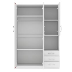 2 Doors Wardrobe Storage For Bedroom With Shelves And 3 Drawers - White