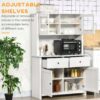 Homcom - 63.5" Kitchen Buffet With Hutch, Pantry Storage Cabinet With 4 Shelves, Drawers, Framed Glass Doors, Open Microwave Countertop - Antique White - Image 3