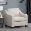 Nightowl - Upholstered Club Chair With Sloped Arms And Wood Legs - Beige - Image 2