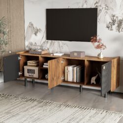 Mid Century TV Stand & 3 Cabinets, Media Console Table For Tvs Up To 70'', Entertainment Center With Storage For Living Room - Black / Brown